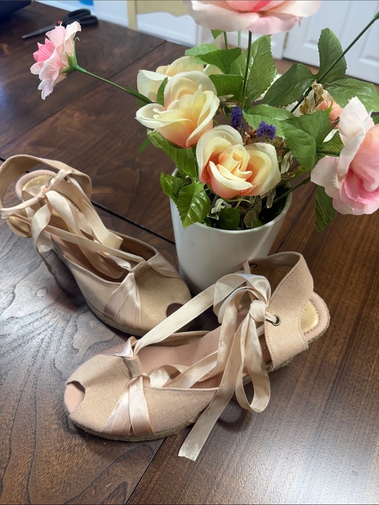 Montego Bay Club Shoes - Montego Bay Club Blush Satin Ribbon Wedge Sandals